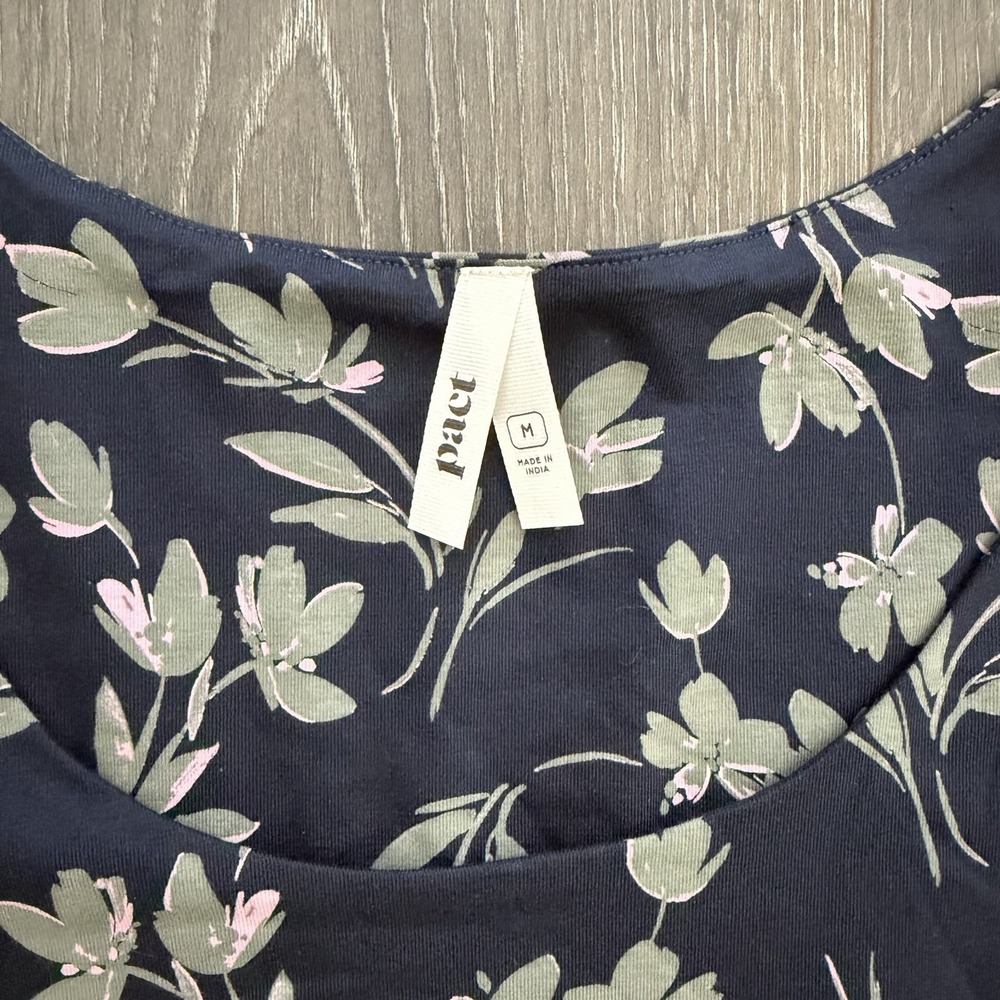 Pact Fit & Flare Midi Dress Size M Blue Floral Organic Cotton Short Sleeve - Picture 5 of 11
